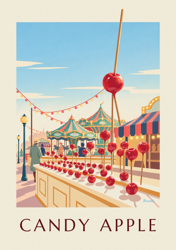 Poster mela caramellata su una bancarella del luna park