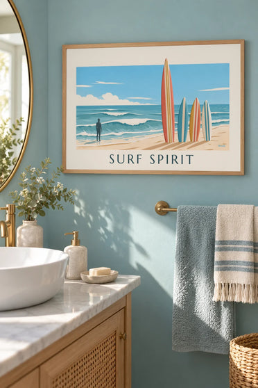Poster con tavole da surf e onde «Surf Spirit»: incorniciato alla parete