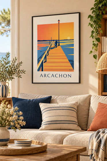 Poster del molo Thiers di Arcachon al tramonto: con cornice appeso al muro