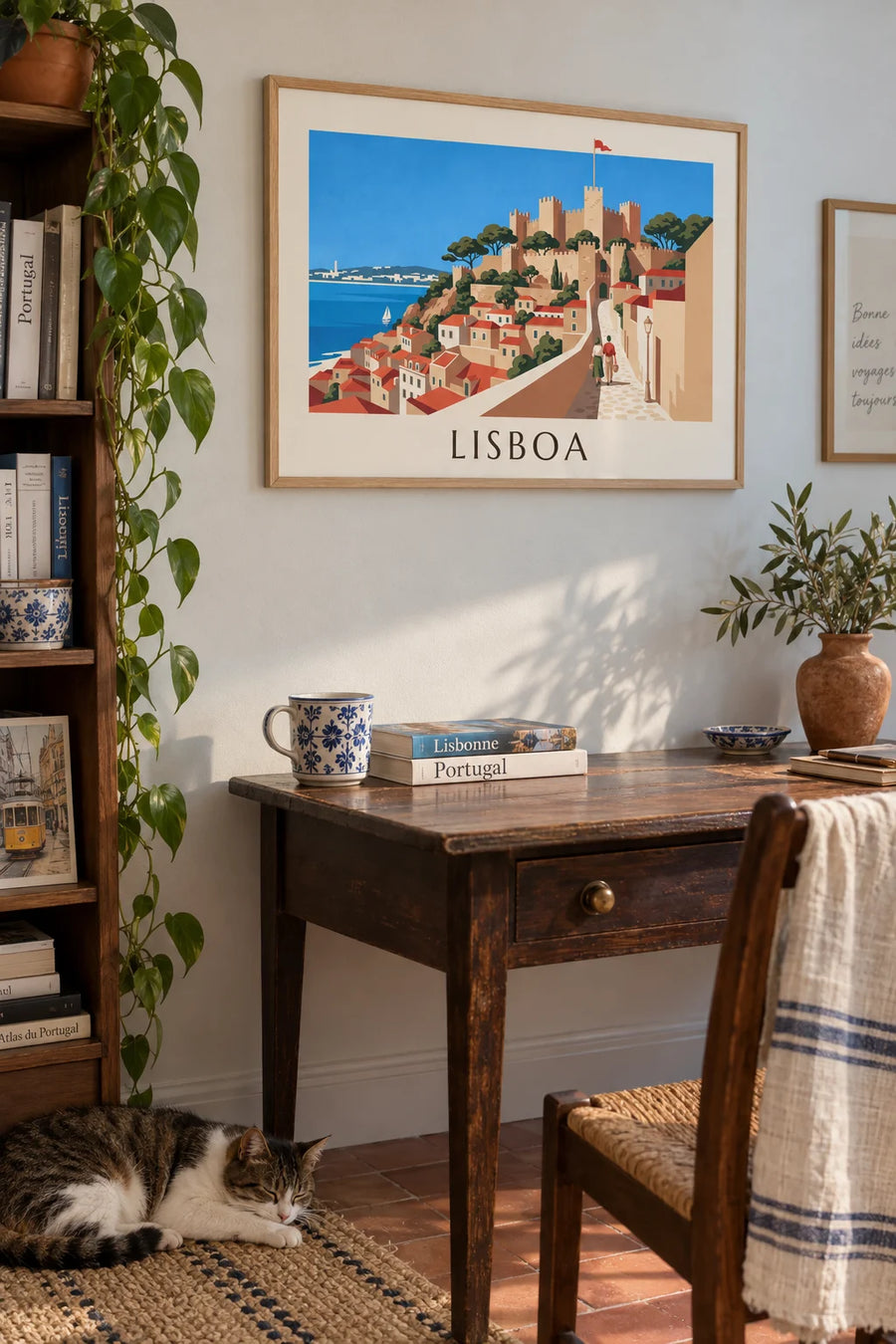 Affiche château Saint-Georges et toits d'Alfama à Lisbonne : encadrée au mur