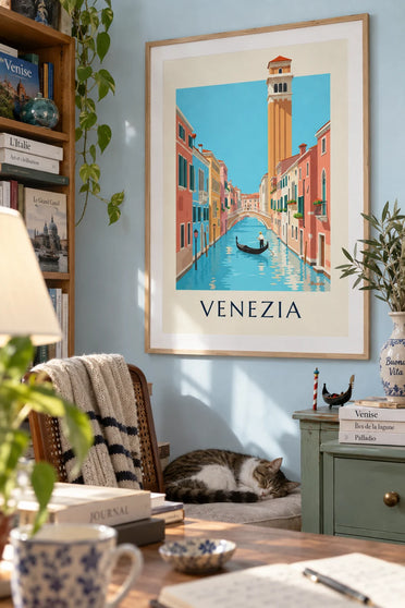 Poster gondoliere su un canale di Venezia: incorniciato alla parete