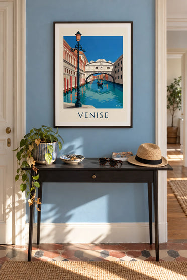 Poster gondola sotto il Ponte dei Sospiri a Venezia: incorniciato al muro