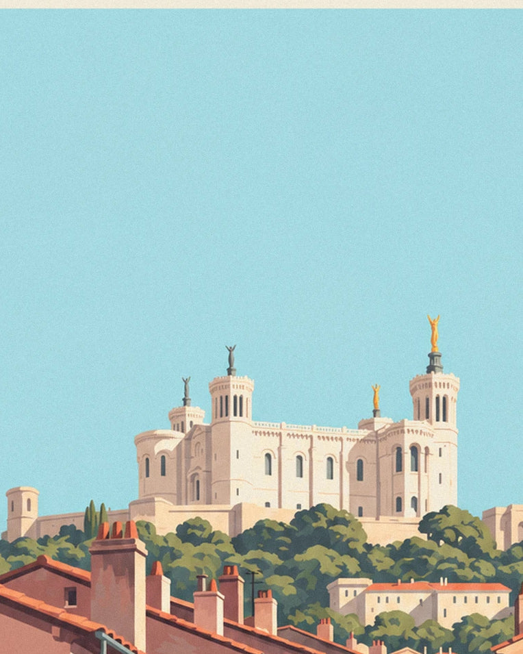 Vieux Lyon Renaissance facades and Fourvière poster: close-up detail