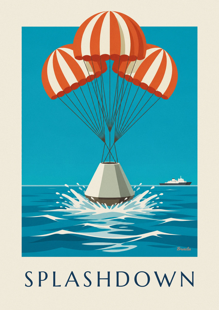 Poster capsula spaziale in ammaraggio nell'oceano