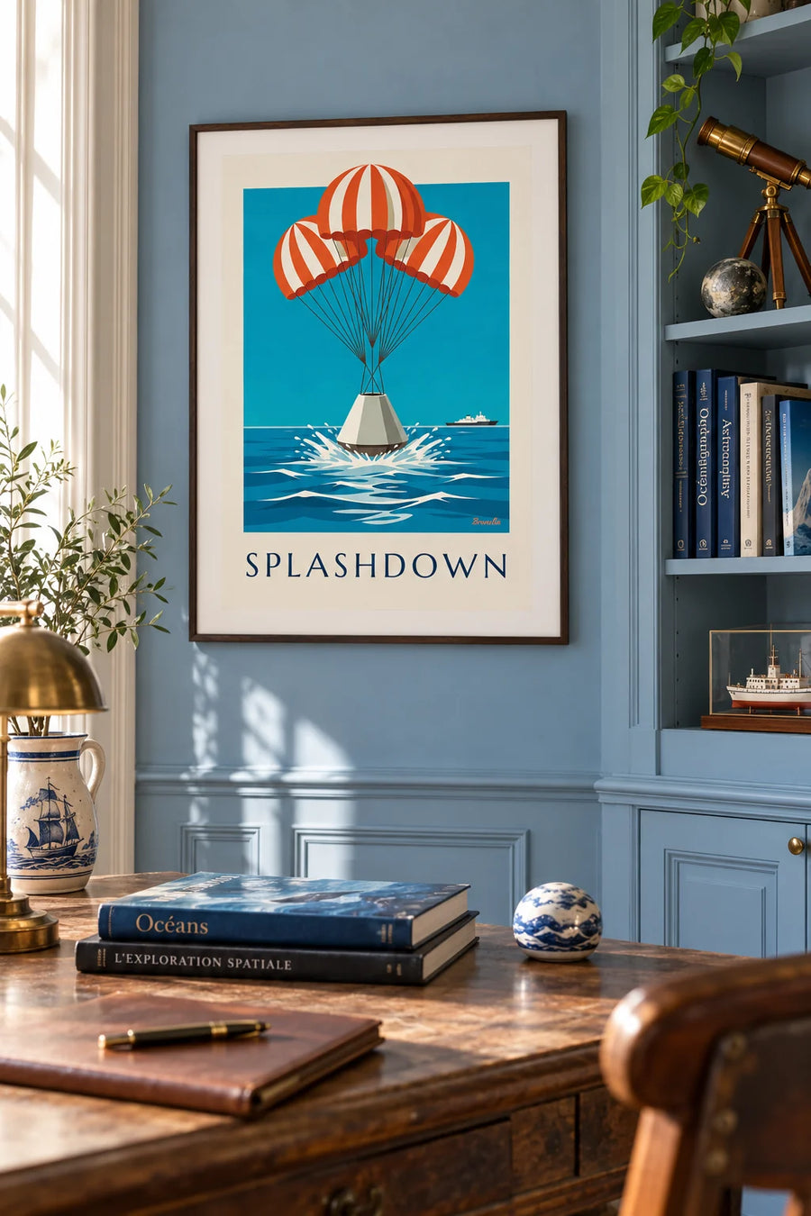 Poster capsula spaziale che ammara nell'oceano: incorniciato alla parete