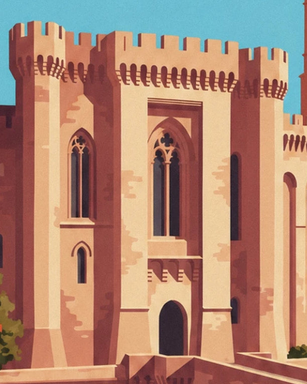 Le torri merlate del Palazzo dei Papi e le loro alte finestre gotiche