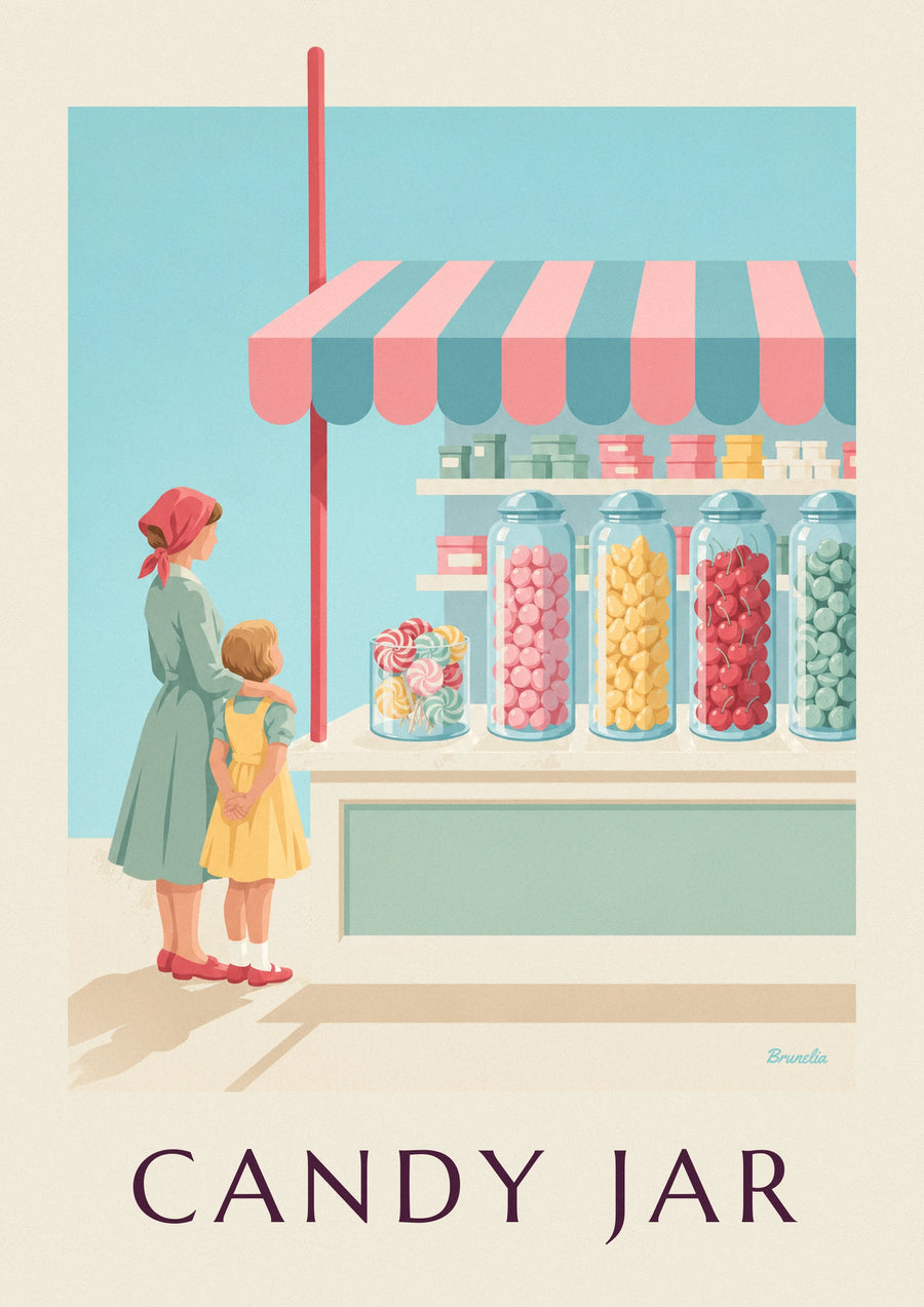 Lollipops and candy jars in a candy shop poster