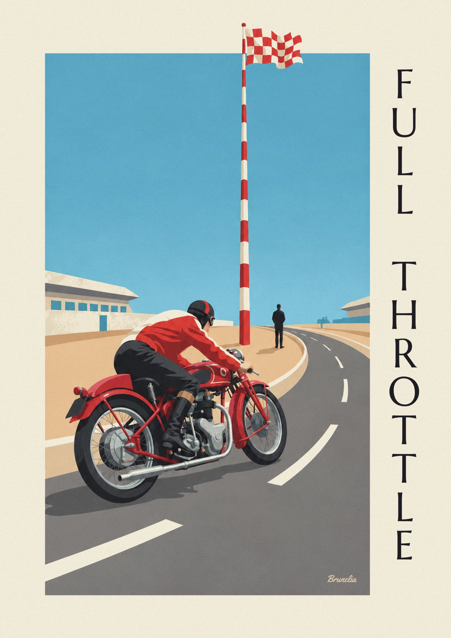 Affiche moto de course penchée dans un virage de Grand Prix