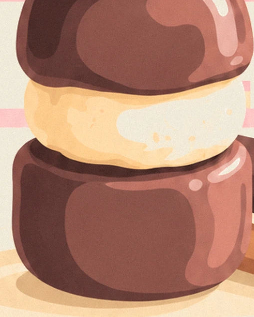 The rounded shapes of the religieuse pastry in brown chocolate and golden choux
