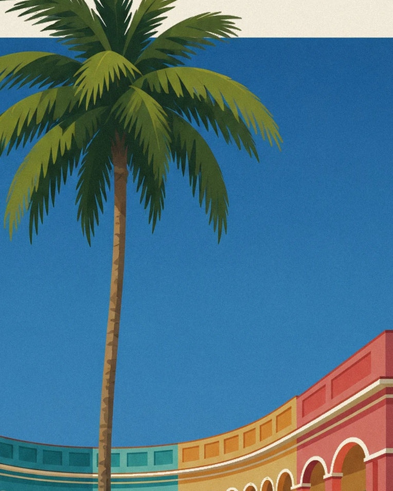 Mint green convertible on Havana’s Malecón poster: close-up detail
