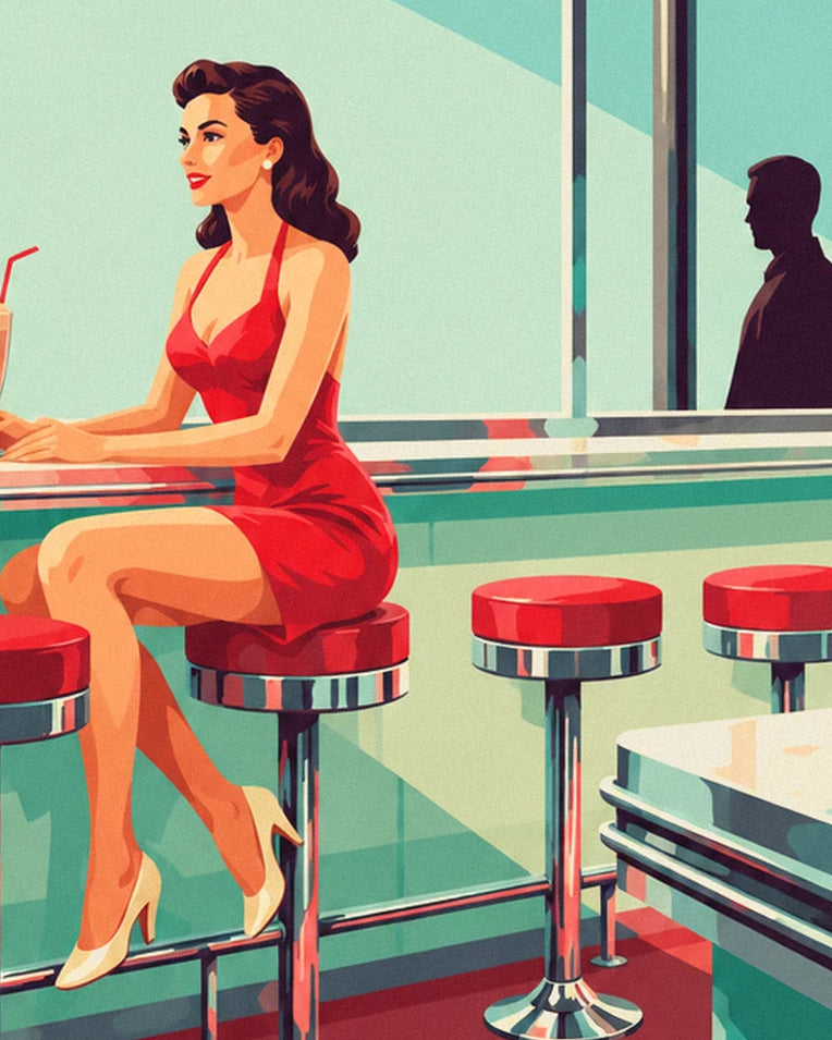 American diner counter pin-up poster: close-up detail