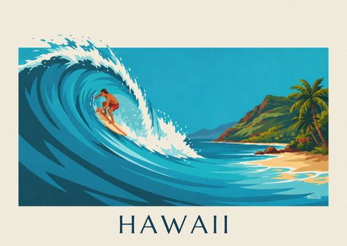 Poster Hawaii con surfista e onda tropicale turchese: il poster intero