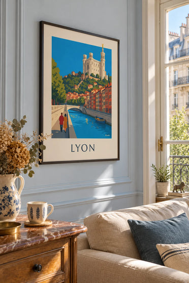 Poster banchine della Saona e funicolare di Fourvière a Lione: incorniciato alla parete
