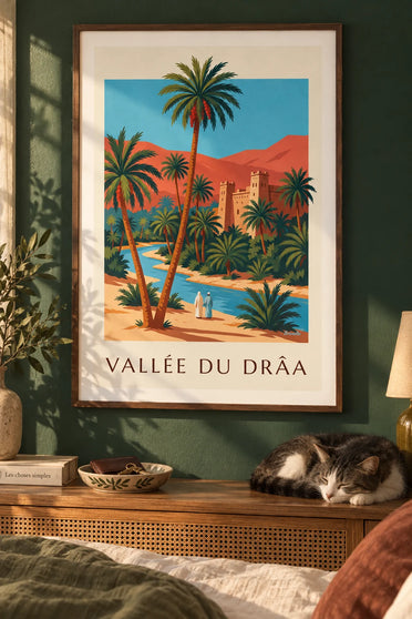 Poster palmeto della valle del Drâa e kasbah in Marocco: incorniciato a parete