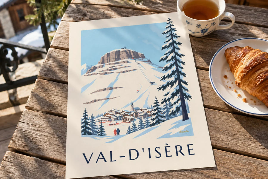 Poster Face de Bellevarde e discesa olimpica a Val-d'Isère: appoggiato su un tavolo
