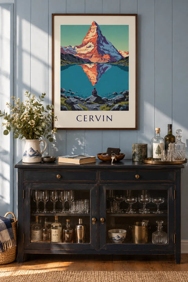 Poster Cervino al tramonto riflesso in un lago alpino: con cornice appeso al muro