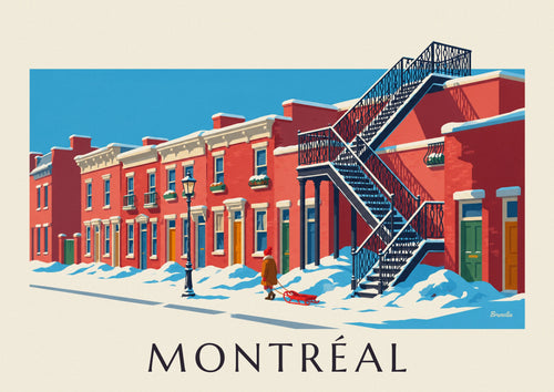 Poster of the Plateau-Mont-Royal staircases under the snow in Montréal: the full poster