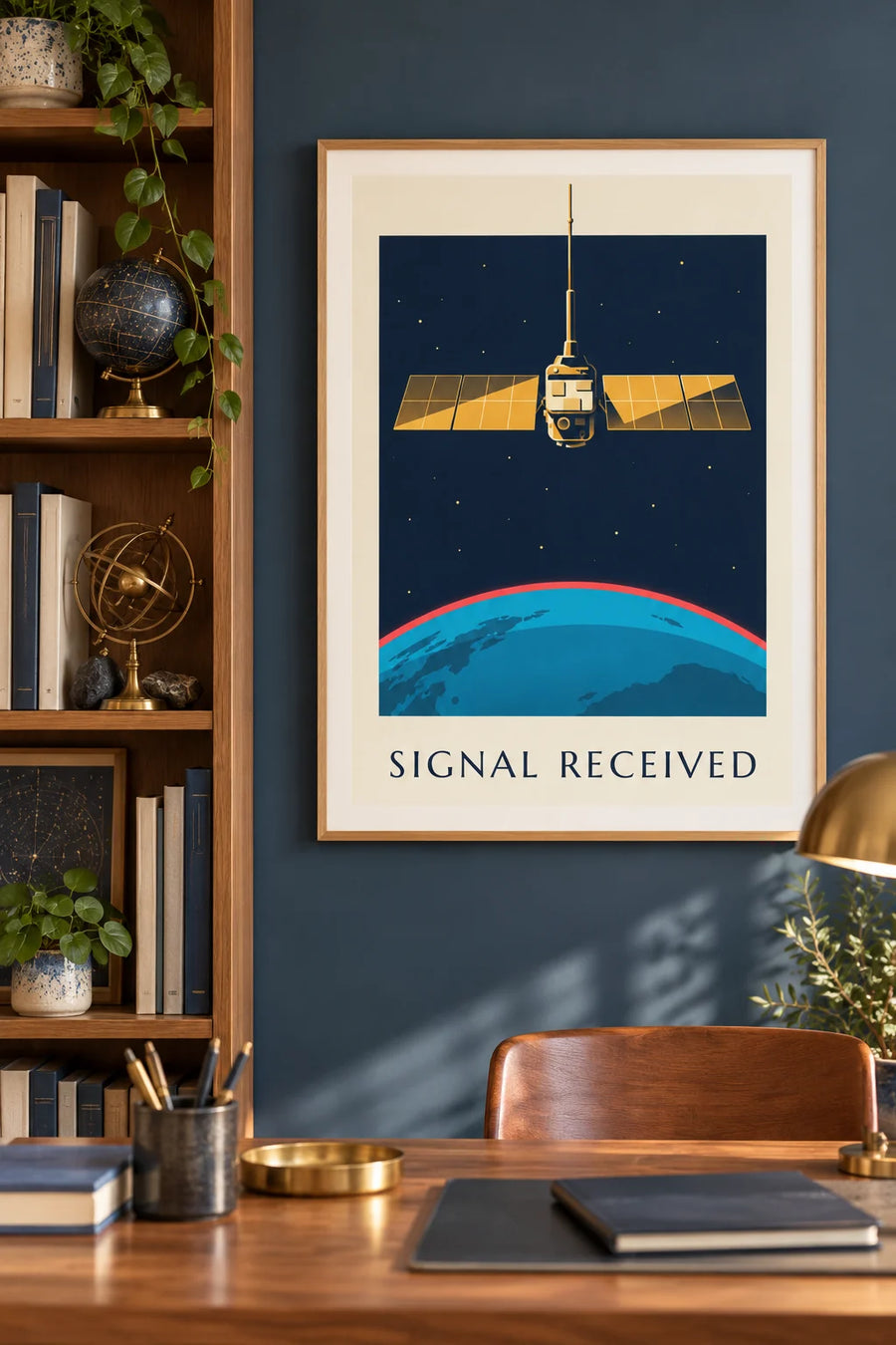 Affiche satellite dans l'espace au-dessus de la Terre : encadrée au mur