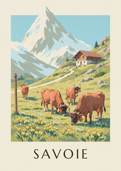 Affiche vaches tarines dans les alpages de Savoie : l'affiche entière