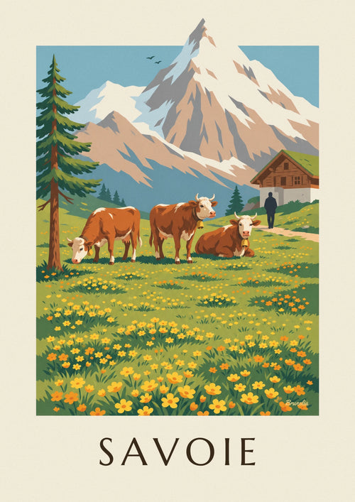 Affiche vaches tarines dans les alpages de Savoie : l'affiche entière