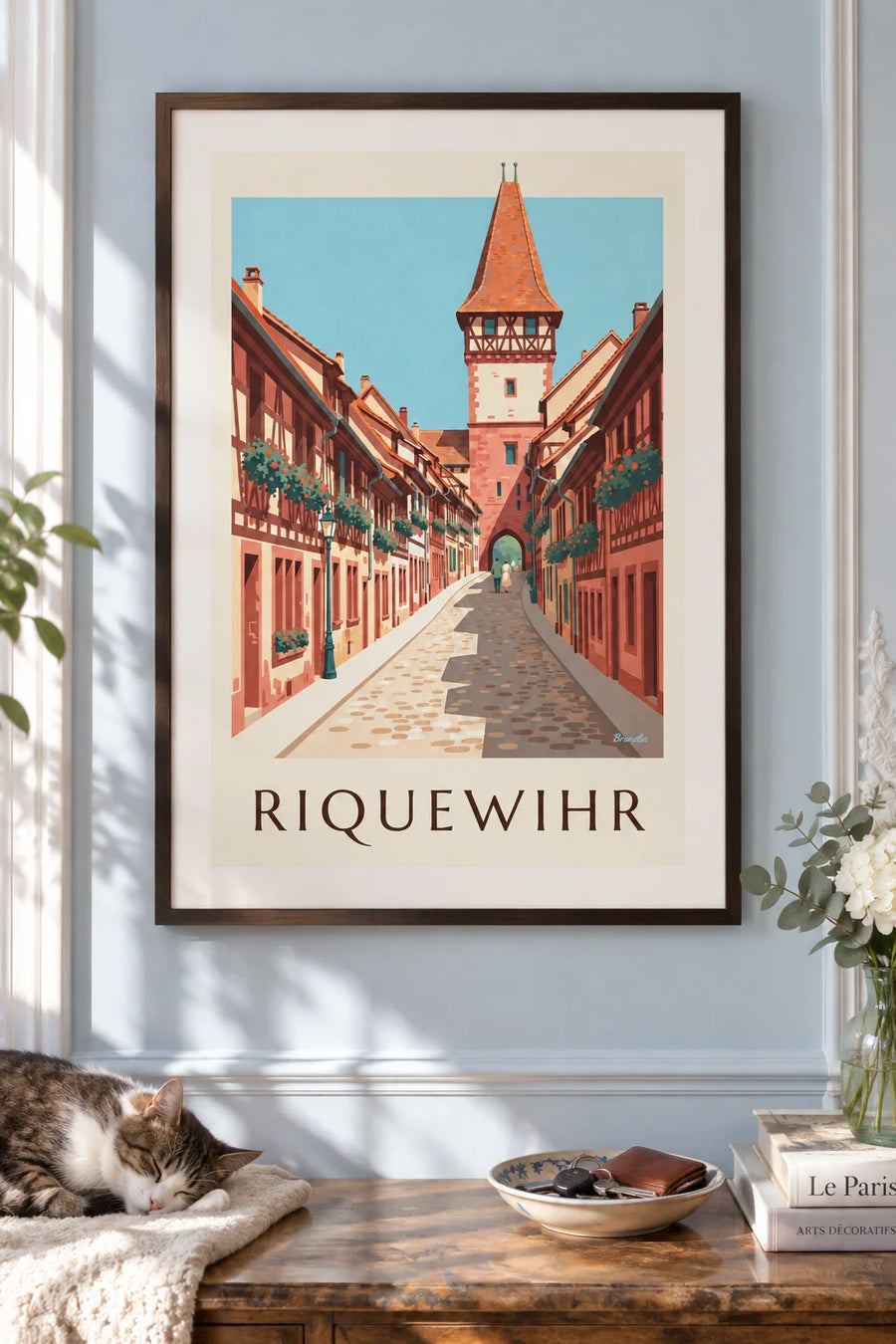 Poster of Riquewihr and its Dolder tower in Alsace: framed on the wall