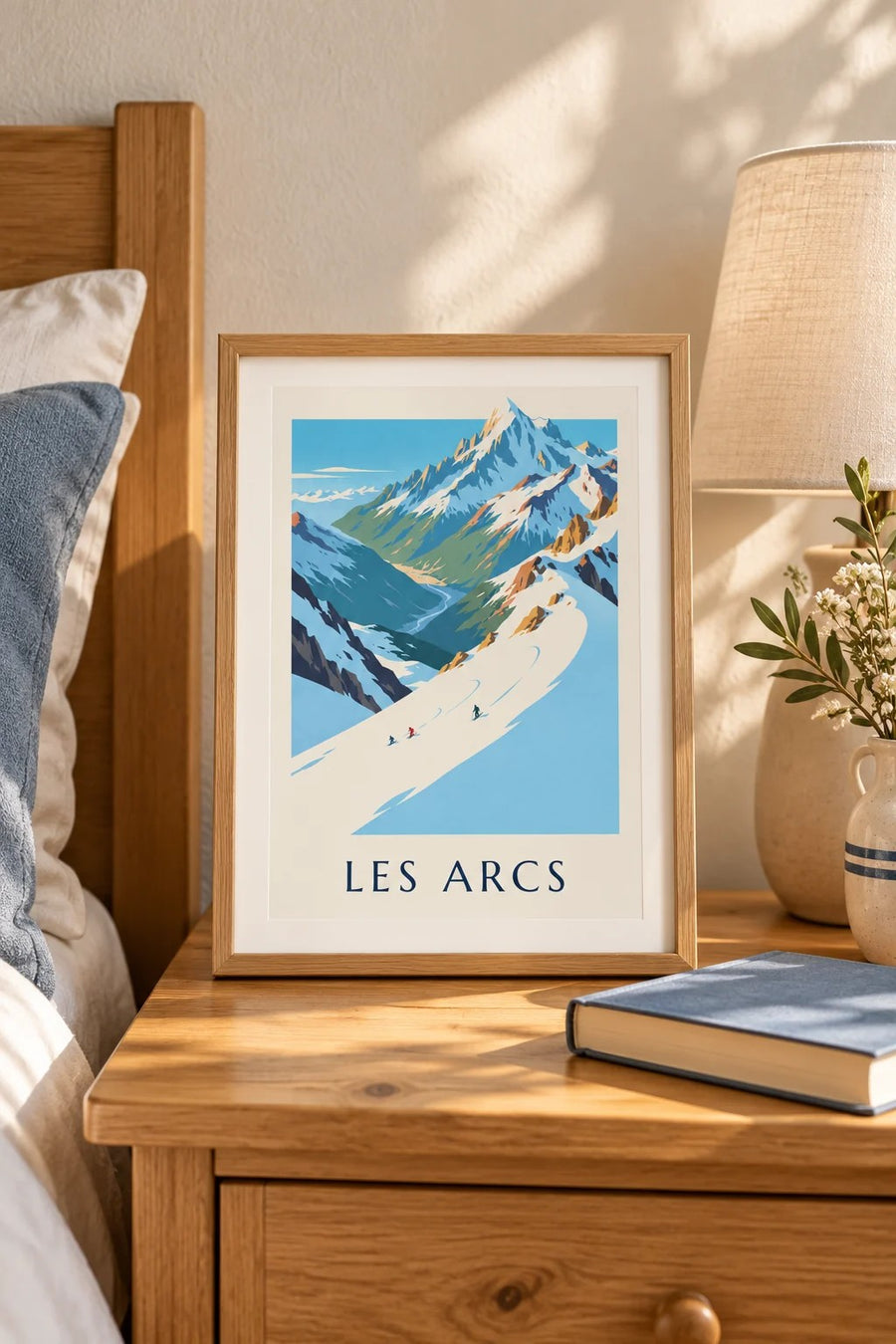 Affiche Les Arcs, Mont Blanc et piste de l'Aiguille Rouge : petit format A4 encadré