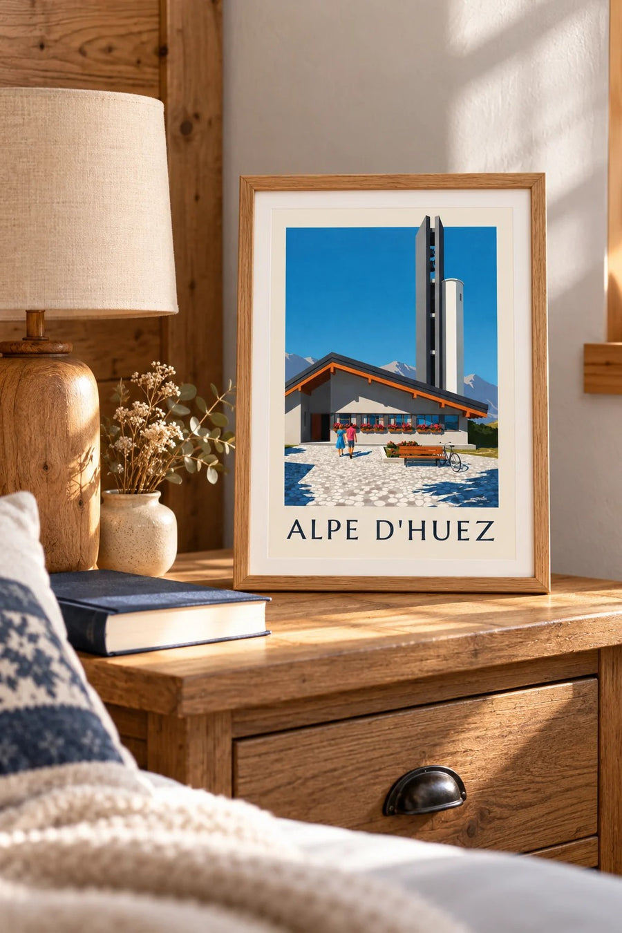 Affiche église Notre-Dame-des-Neiges Alpe d'Huez : petit format A4 encadré