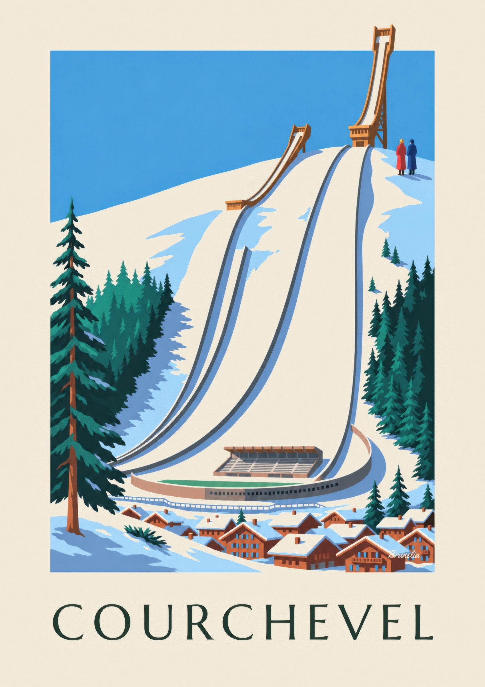 Affiche Courchevel, les tremplins du Praz sous la neige: dettaglio in primo piano