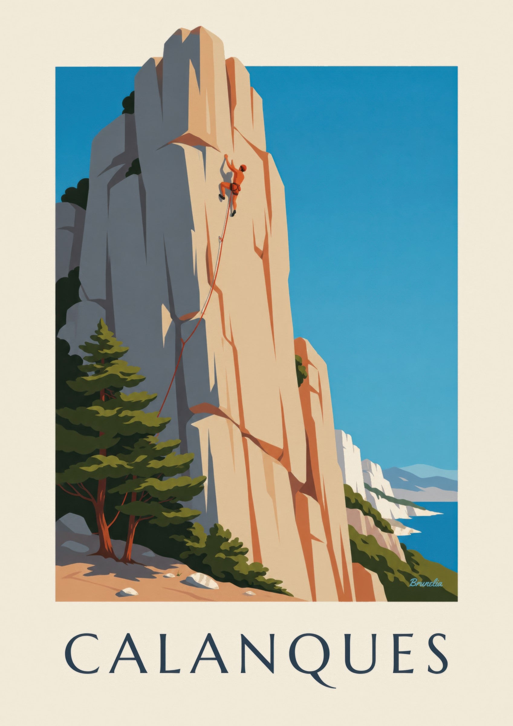 Affiche escalade dans les calanques de Marseille | Brunelia: dettaglio in primo piano