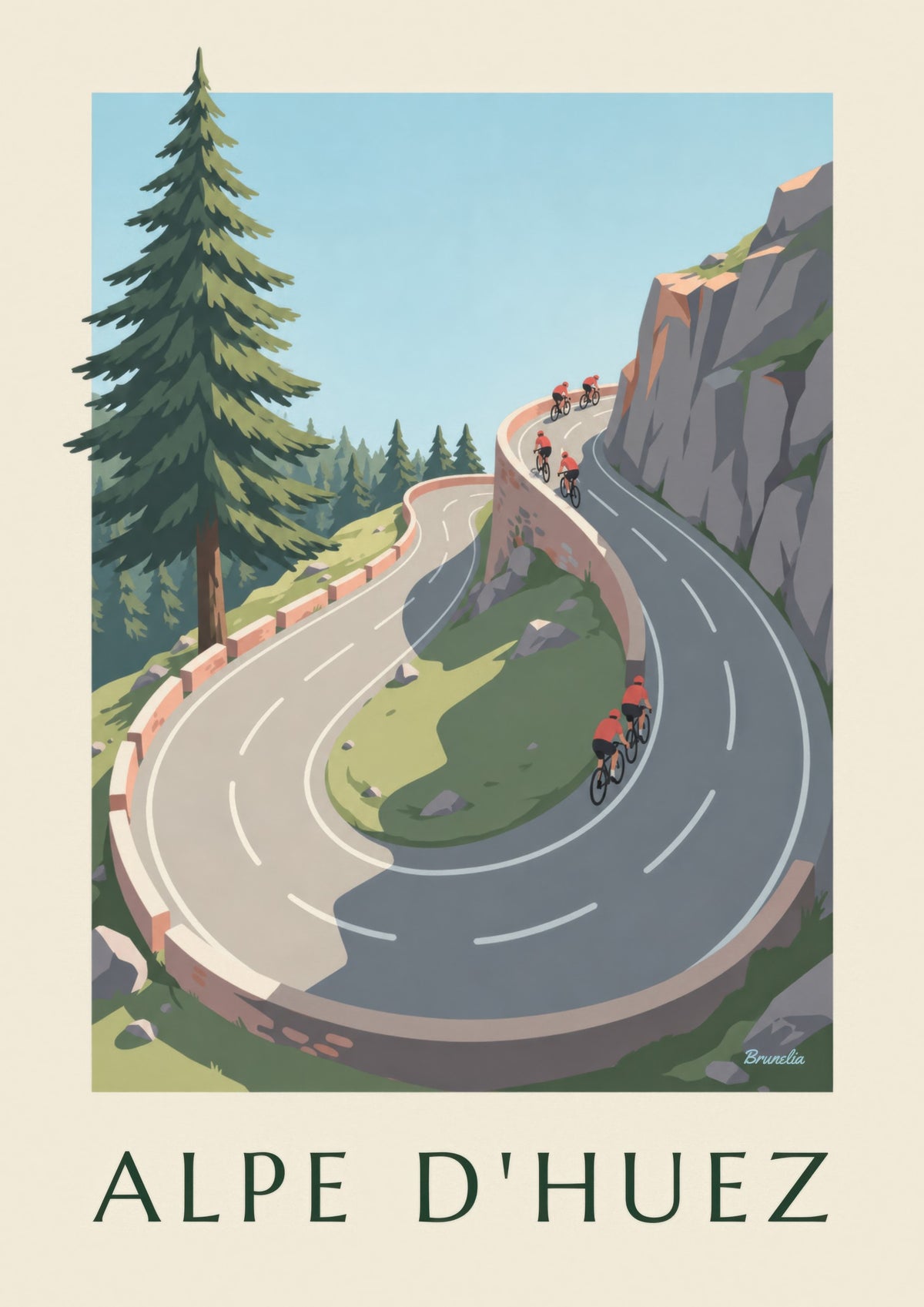 Stampa Alpe d'Huez, ciclisti in montagna