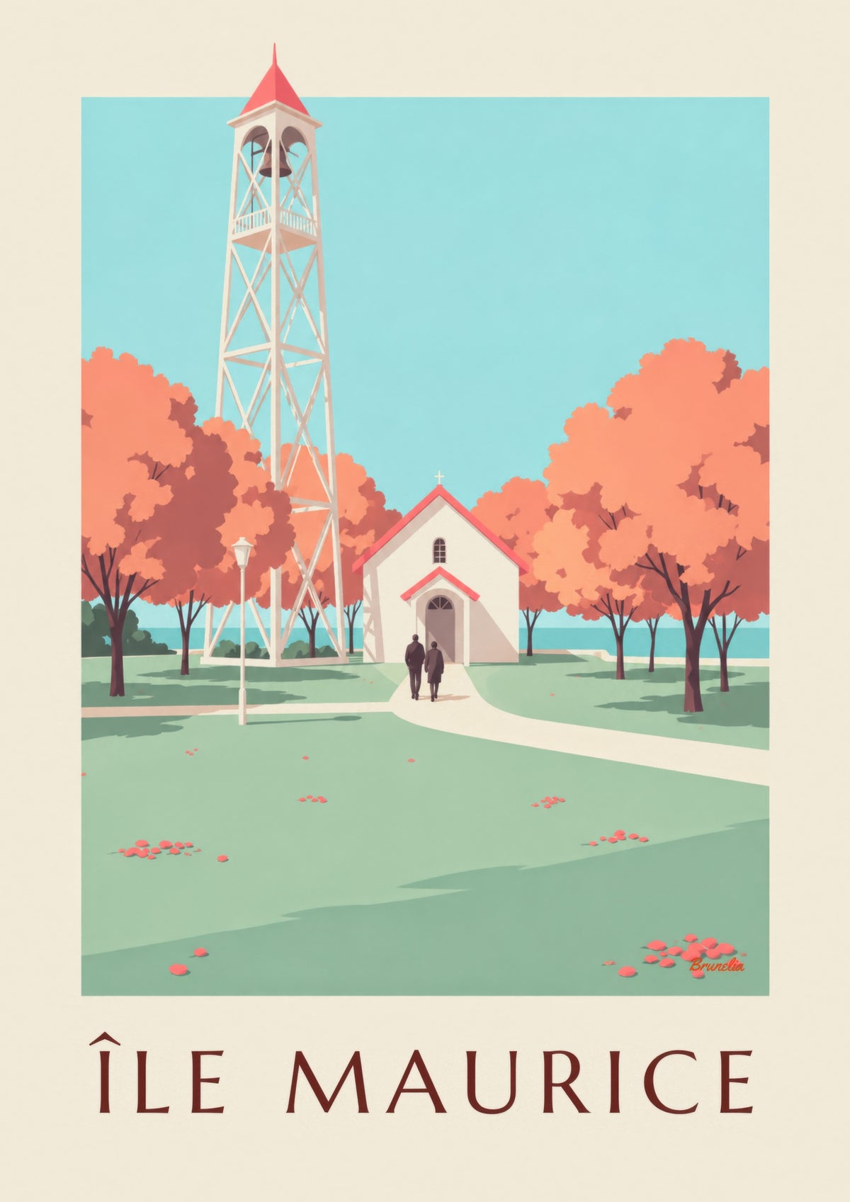 Poster Mauritius, chiesa dal tetto rosso (titolo ÎLE MAURICE)