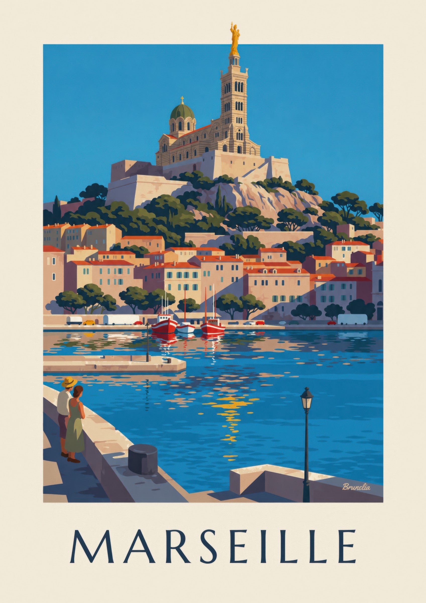 Affiche Notre-Dame-de-la-Garde à Marseille: dettaglio in primo piano