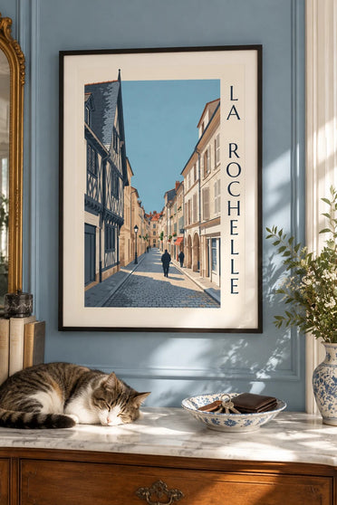Affiche della casa a graticcio di La Rochelle : incorniciato alla parete