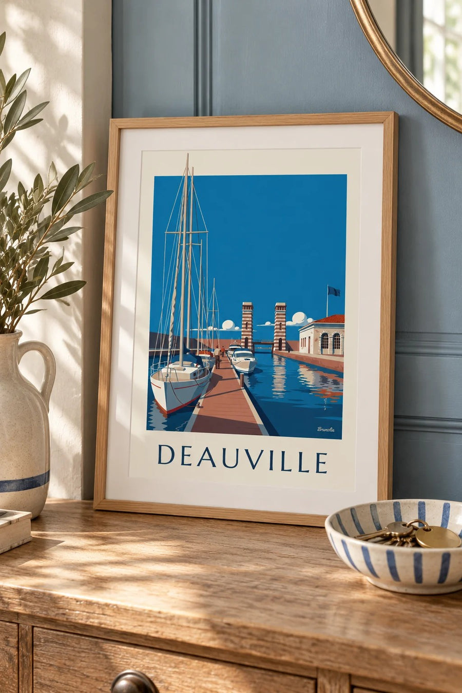 Affiche Port-Deauville marina et voiliers : petit format A4 encadré