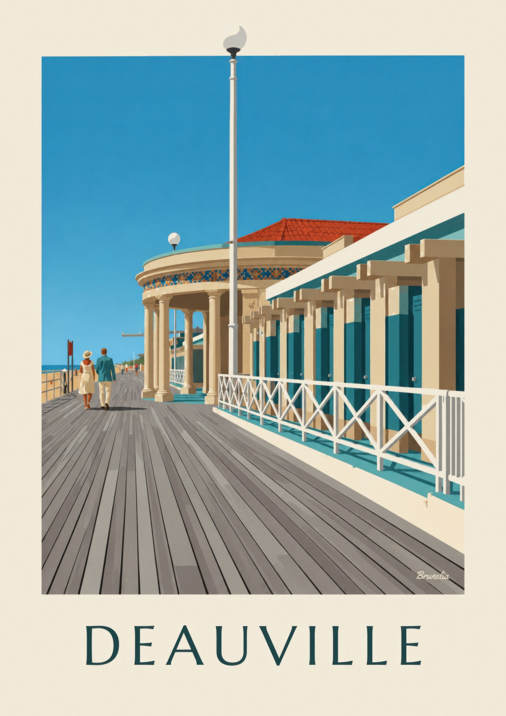 Affiche Deauville les Planches et les Bains pompéiens: dettaglio in primo piano