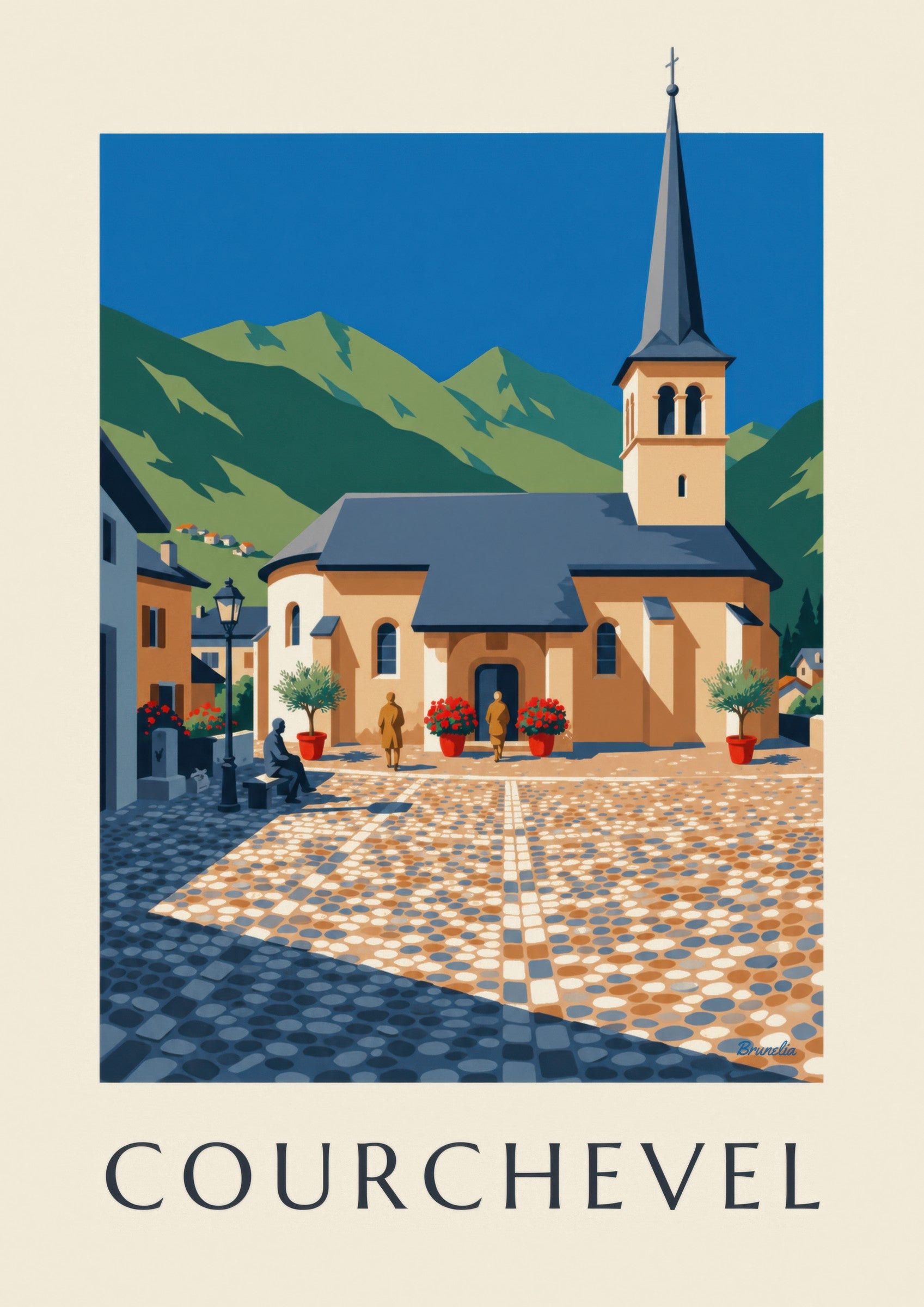 Affiche Courchevel, église de Saint-Bon: dettaglio in primo piano