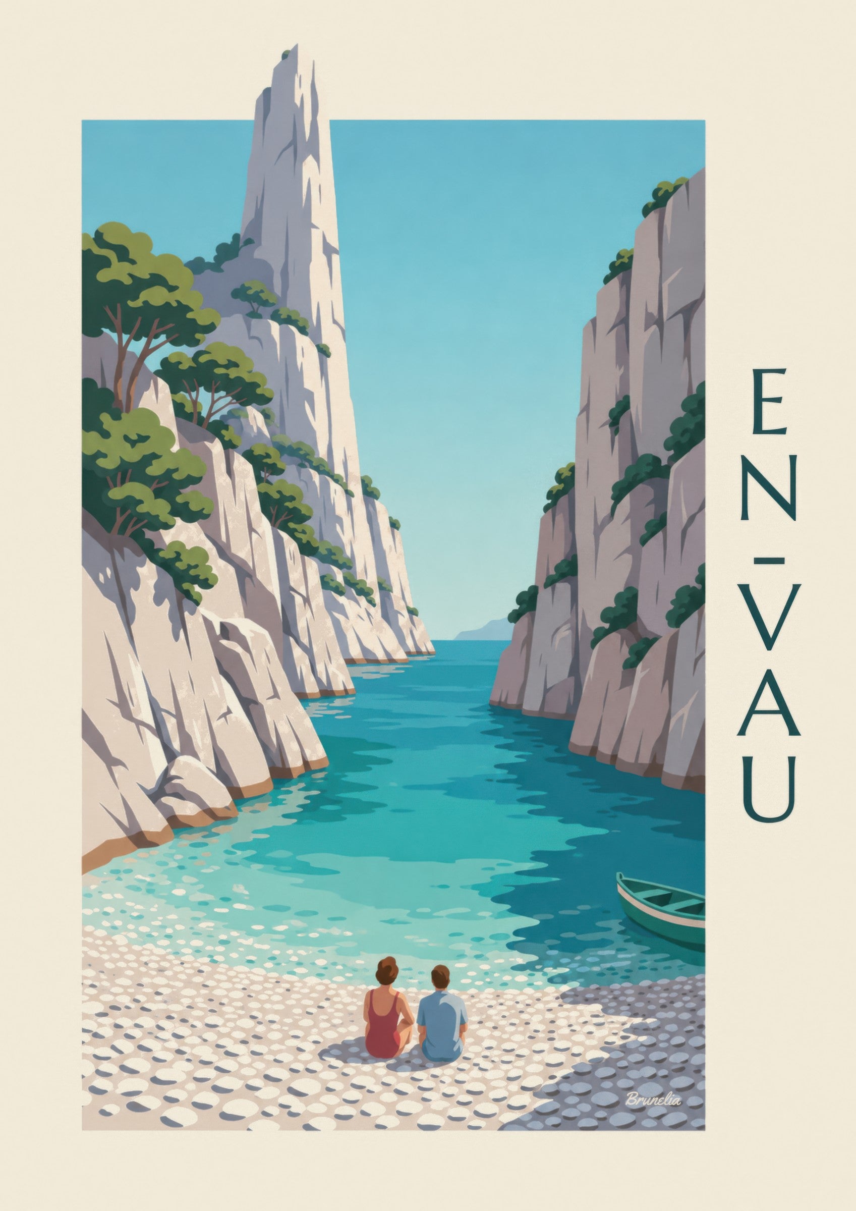 Affiche calanque d’En-Vau et aiguille de roche: dettaglio in primo piano