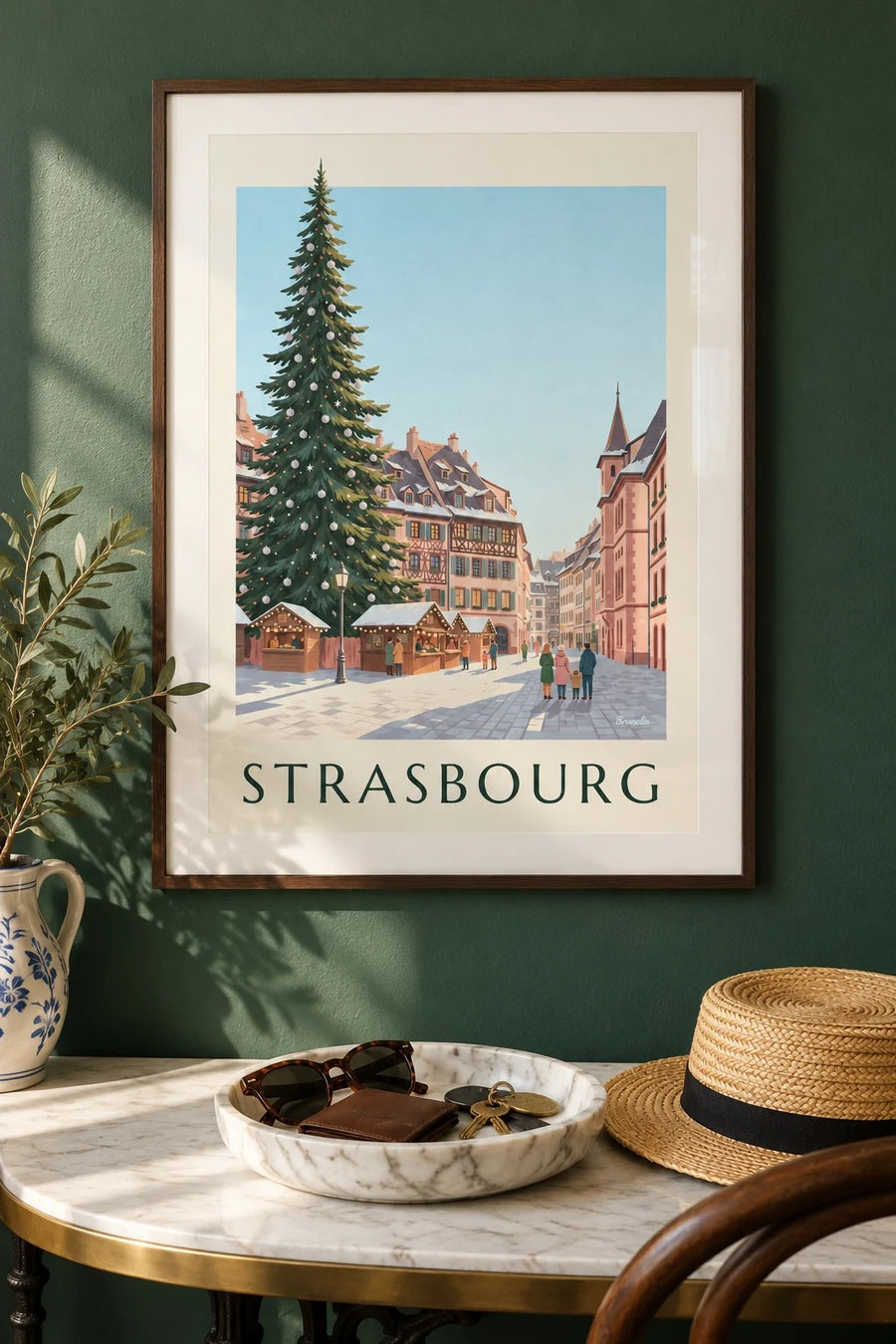 Stampa del mercatino di Natale di Strasburgo : incorniciato alla parete