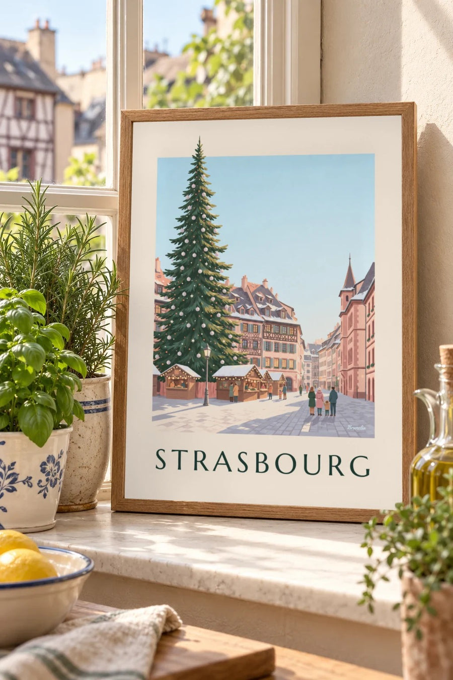 Stampa del mercatino di Natale di Strasburgo : piccolo formato A4 con cornice