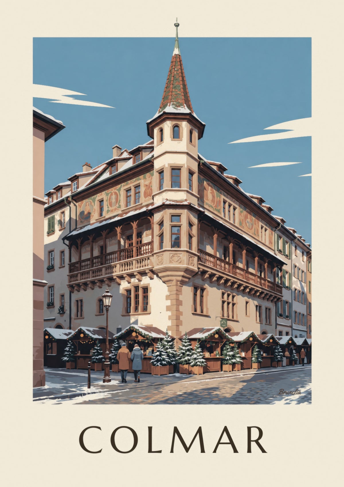 Stampa della Casa Pfister di Colmar a Natale