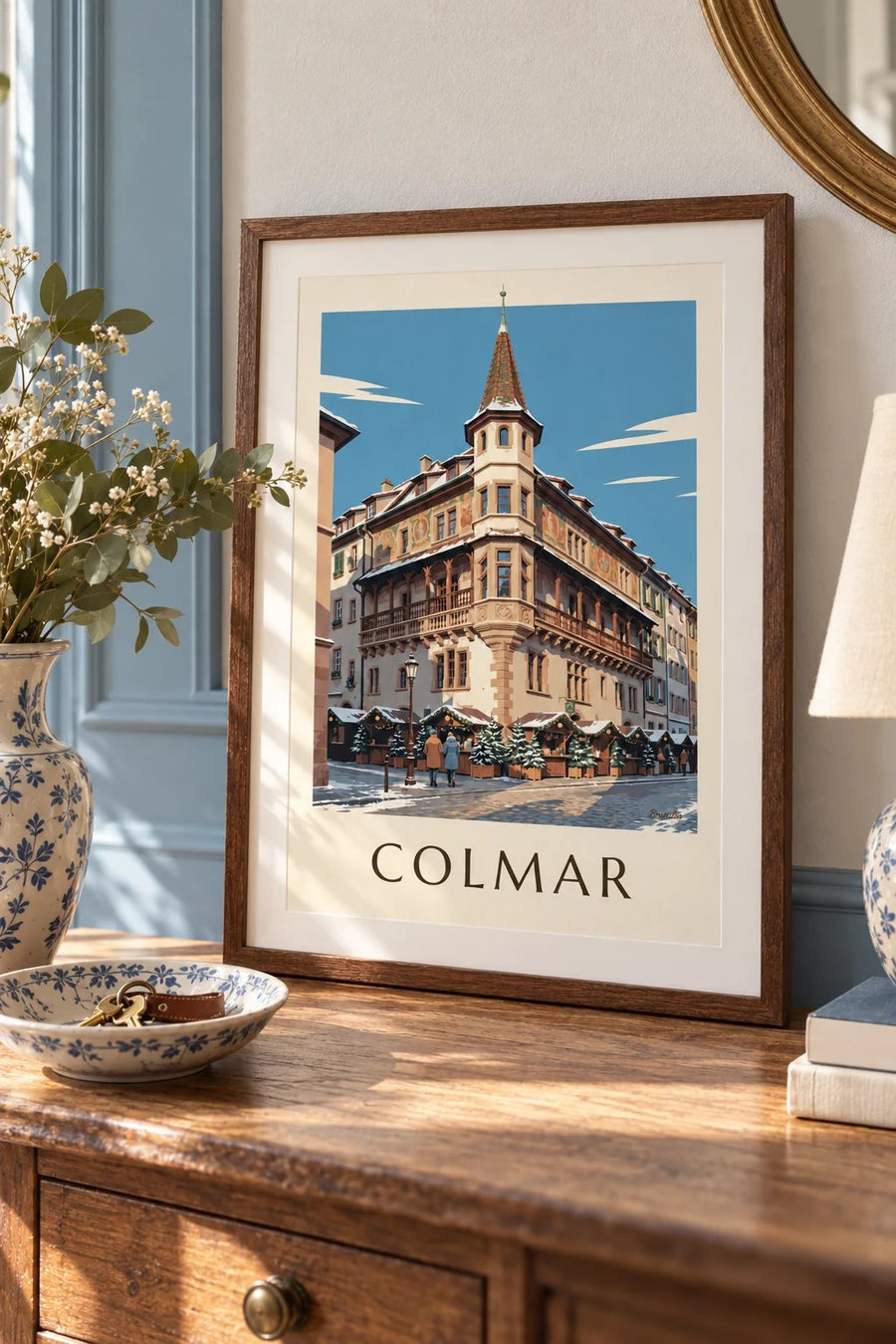 Stampa della Casa Pfister di Colmar a Natale : piccolo formato A4 con cornice