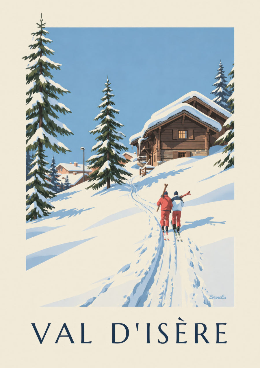 Poster Val d'Isère, sciatori nella neve
