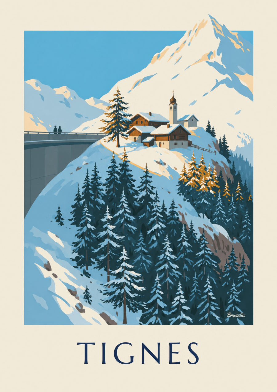 Poster Tignes 1800 e il suo campanile d’inverno