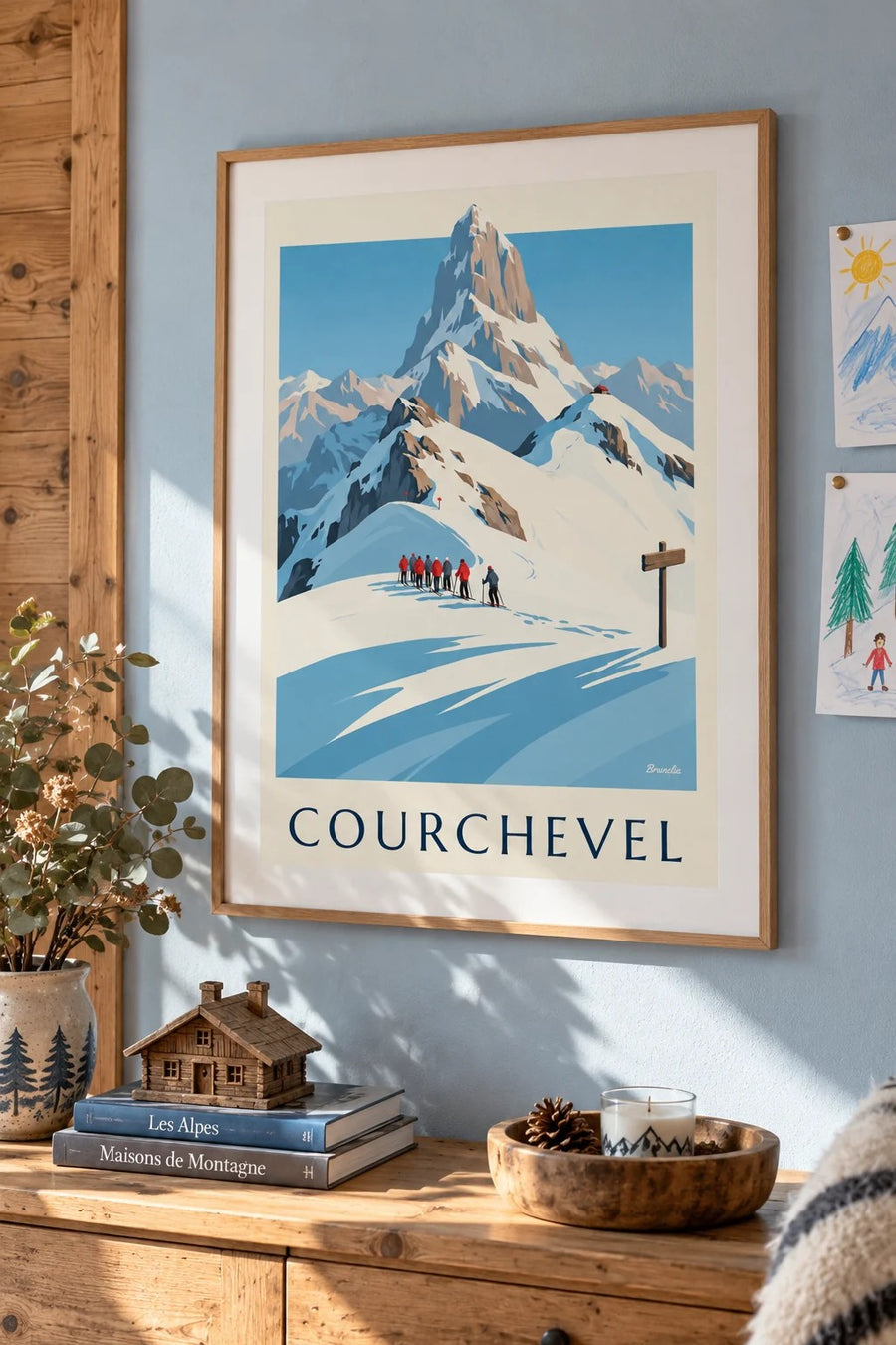 Affiche Courchevel, sciatori davanti alla Vanoise : incorniciato alla parete