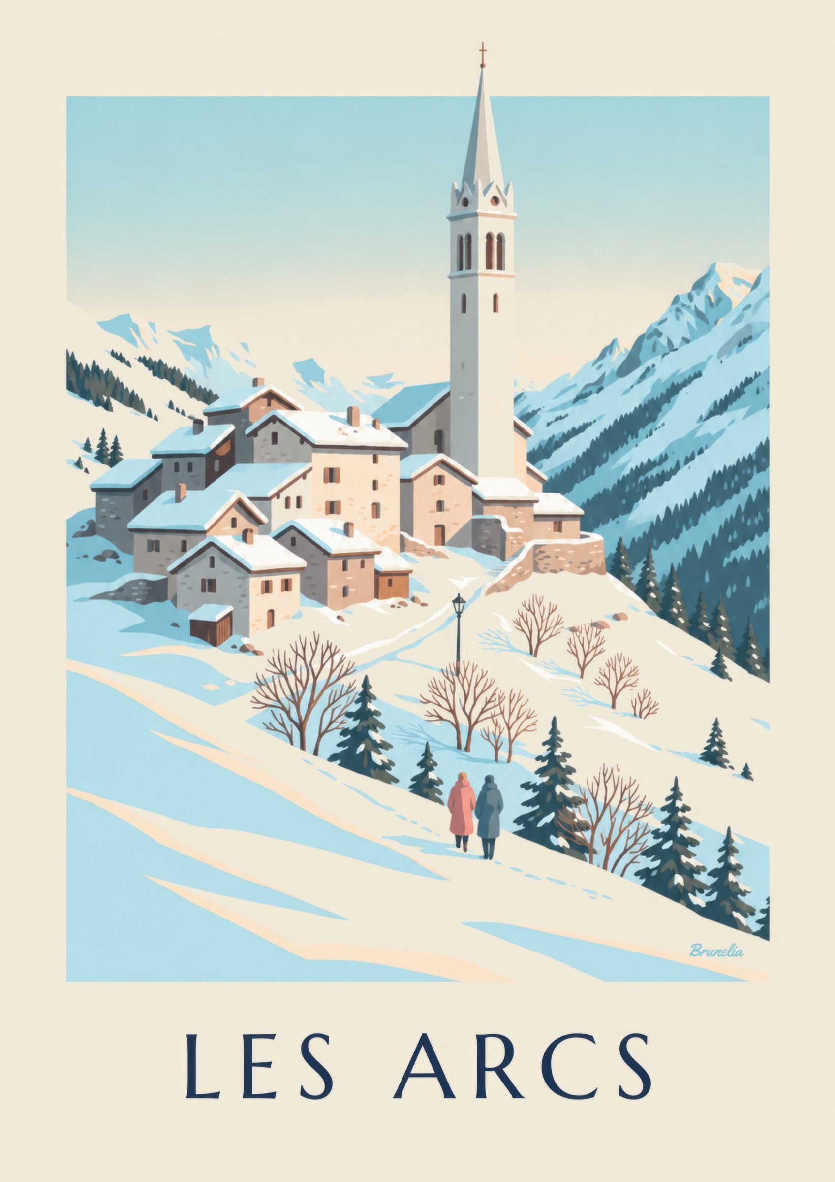 Affiche Les Arcs, Villaroger sotto la neve: dettaglio in primo piano