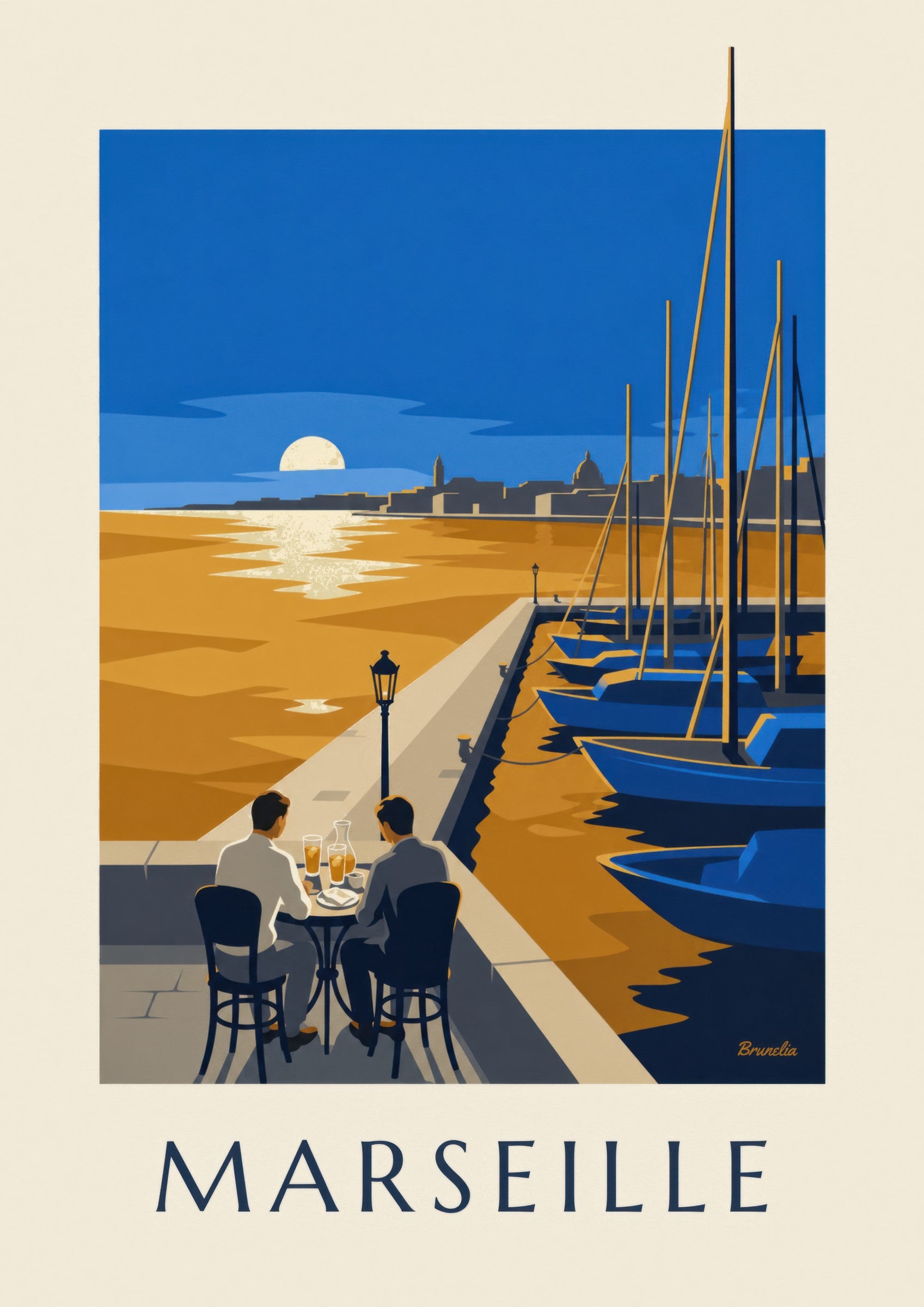 Affiche apéritif au coucher du soleil à Marseille: dettaglio in primo piano