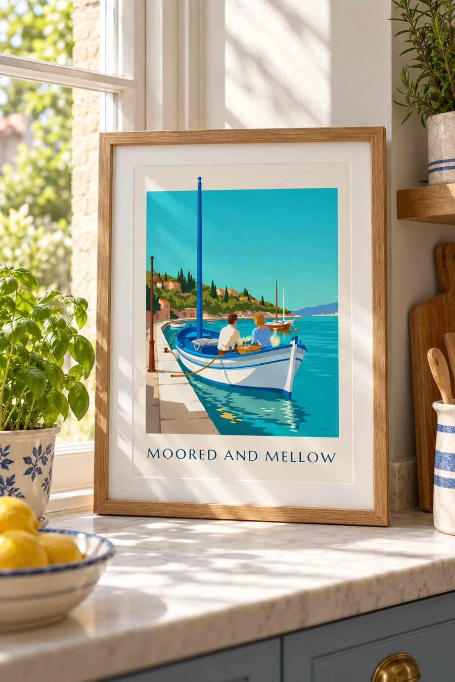 Affiche con aperitivo a bordo di un pointu : piccolo formato A4 con cornice