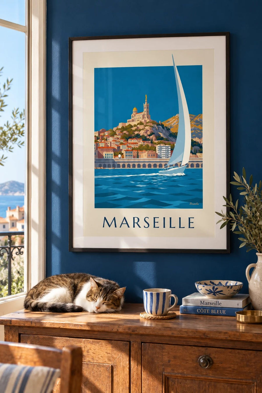 Affiche Notre-Dame-de-la-Garde vue depuis la mer : encadrée au mur