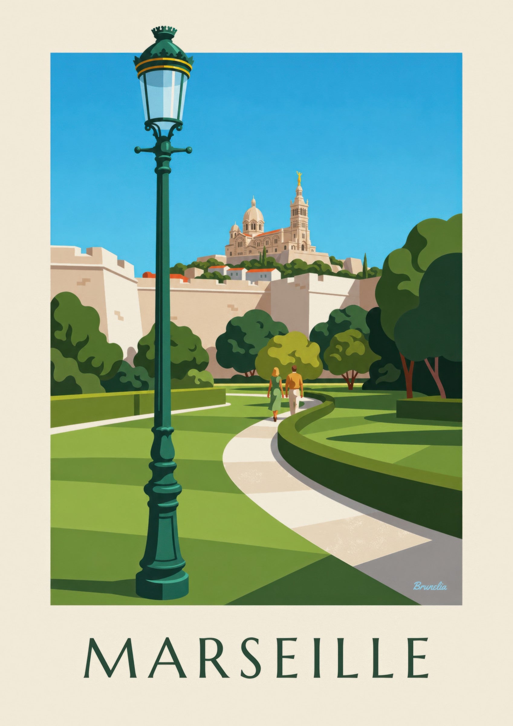 Affiche Notre-Dame-de-la-Garde vue du Pharo: dettaglio in primo piano