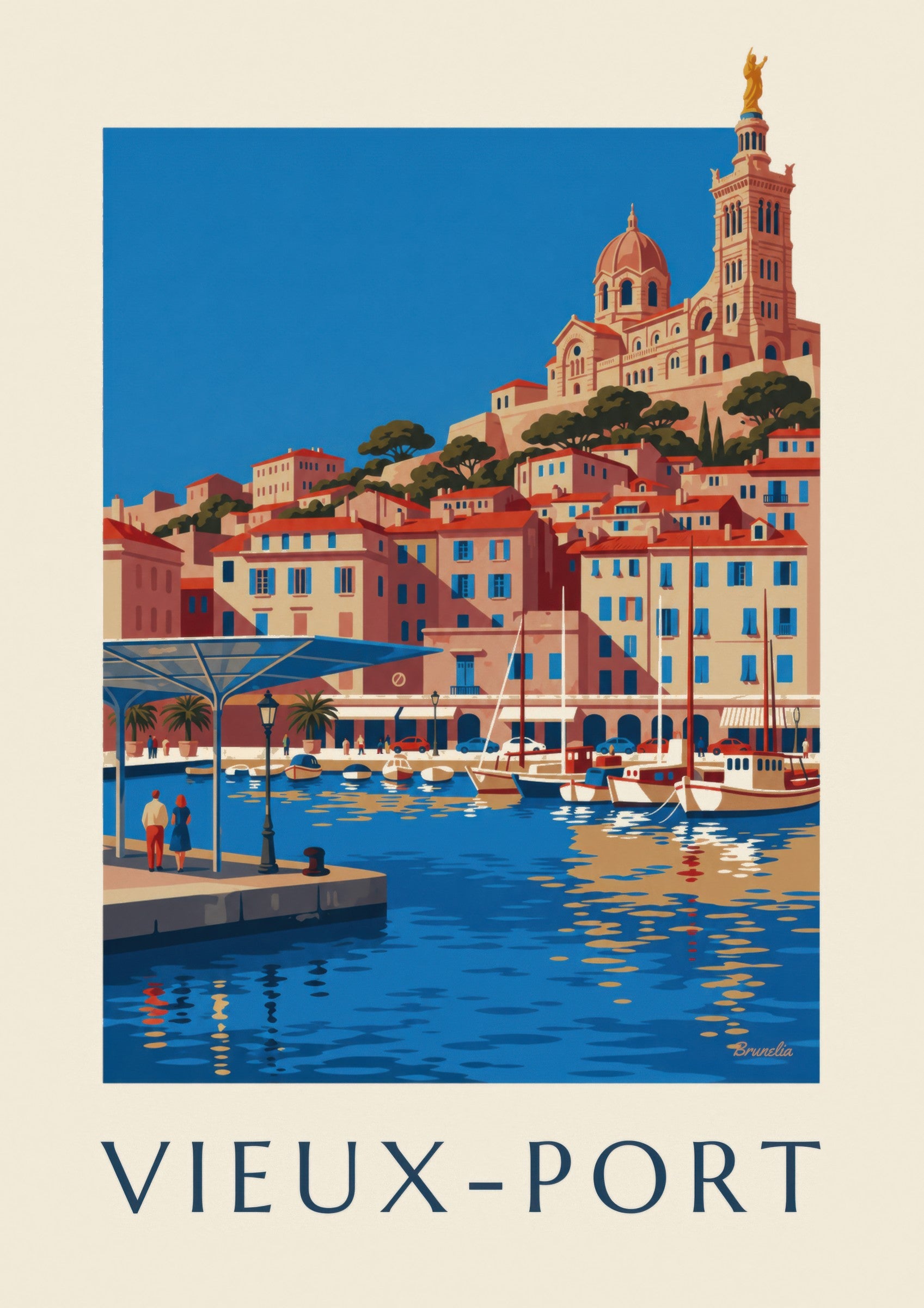 Affiche ombrière miroir du Vieux-Port de Marseille: dettaglio in primo piano